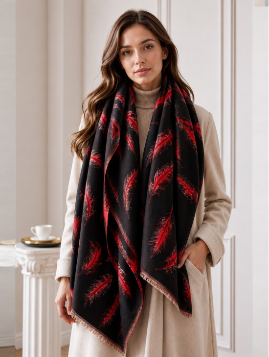 Reversible Feather Design Blanket Scarf Reversible Feather Design Blanket Scarf