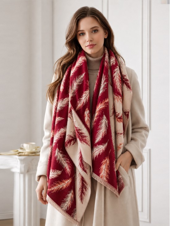 Reversible Feather Design Blanket Scarf Reversible Feather Design Blanket Scarf