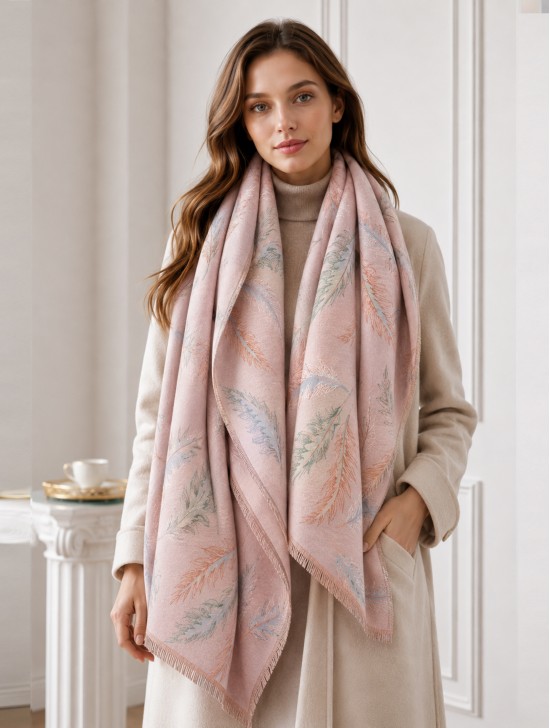 Reversible Feather Design Blanket Scarf Reversible Feather Design Blanket Scarf
