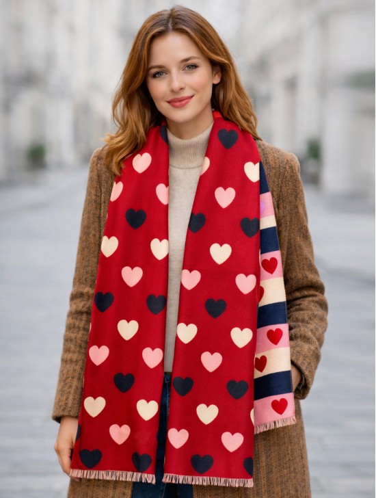 Reversible Heart Design Blanket Scarf