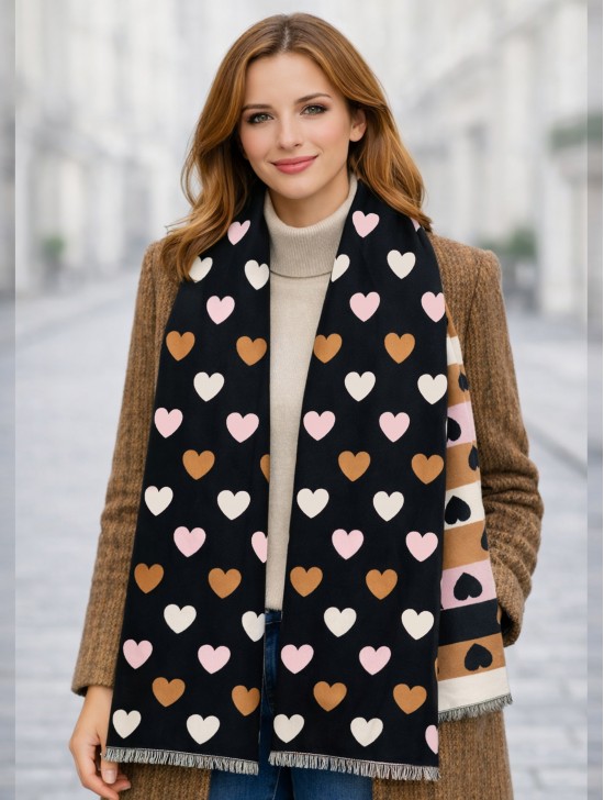 Reversible Heart Design Blanket Scarf