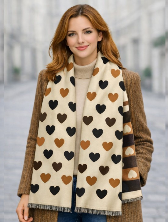 Reversible Heart Design Blanket Scarf
