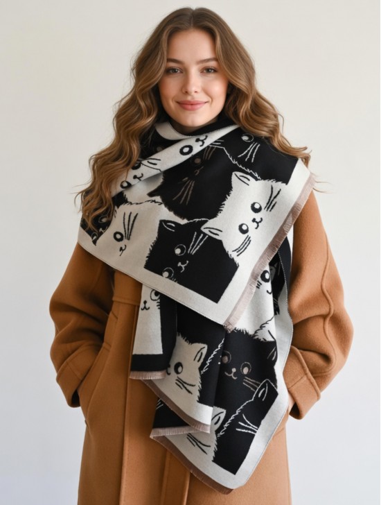 Cozy Cat Design Blanket Scarf