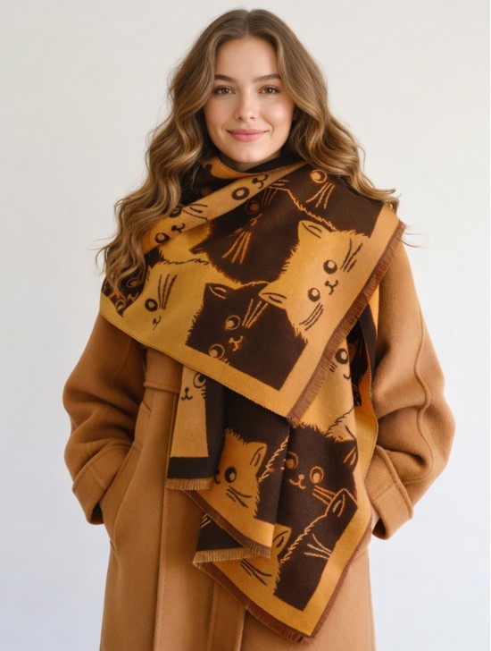 Cozy Cat Design Blanket Scarf