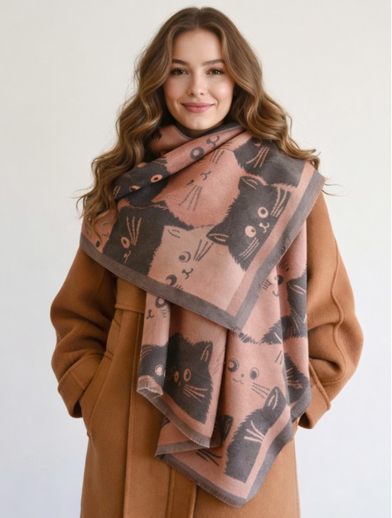 Cozy Cat Design Blanket Scarf