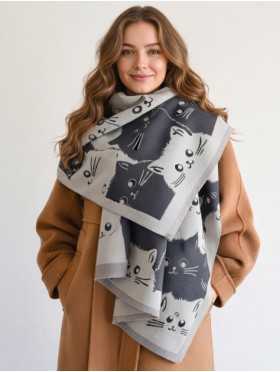 Cozy Cat Design Blanket Scarf