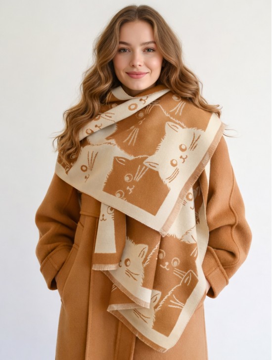 Cozy Cat Design Blanket Scarf