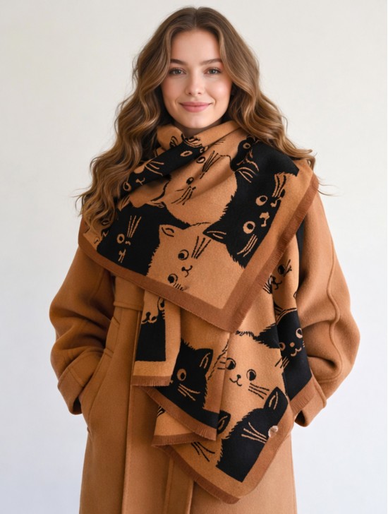 Cozy Cat Design Blanket Scarf