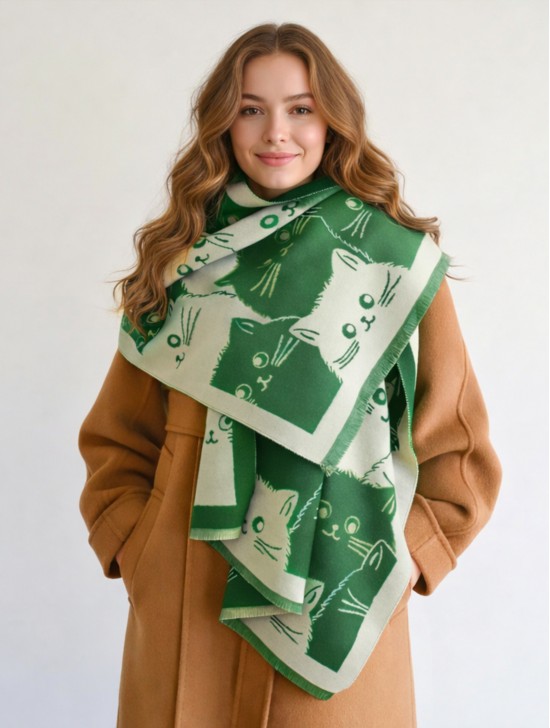 Cozy Cat Design Blanket Scarf
