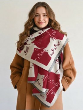 Cozy Cat Design Blanket Scarf