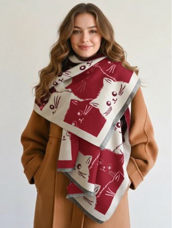 Cozy Cat Design Blanket Scarf