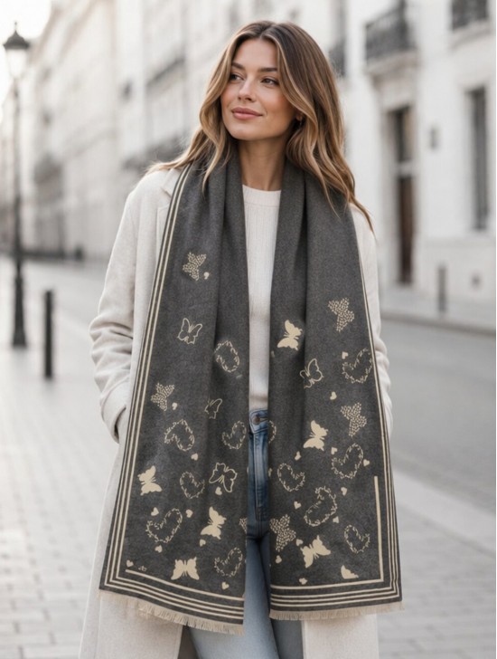Butterfly & Hearts Design Blanket Scarf Butterfly & Hearts Design Blanket Scarf