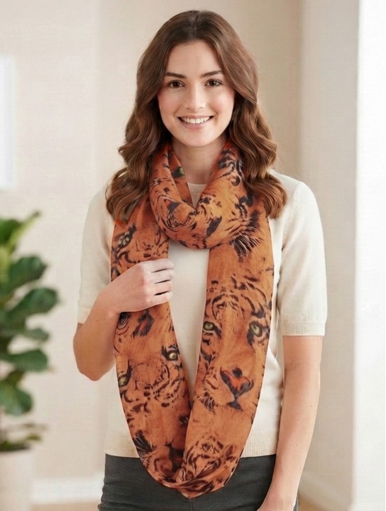 LINEN, LOOP,LARGE TIGER FACE SCARF LINEN, LOOP,LARGE TIGER FACE SCARF
