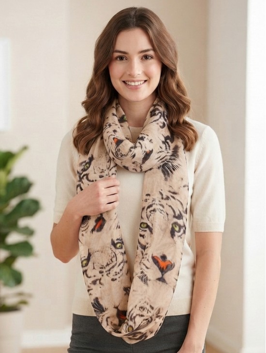 LINEN, LOOP,LARGE TIGER FACE SCARF