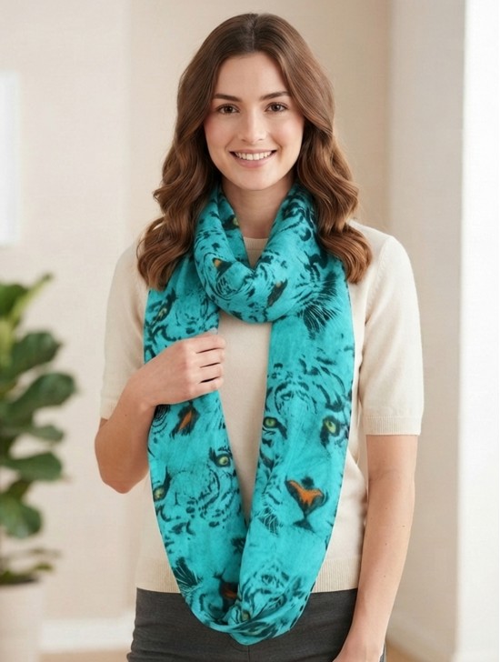 LINEN, LOOP,LARGE TIGER FACE SCARF