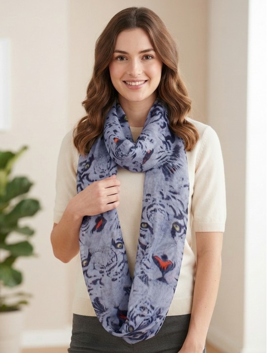 LINEN, LOOP,LARGE TIGER FACE SCARF LINEN, LOOP,LARGE TIGER FACE SCARF