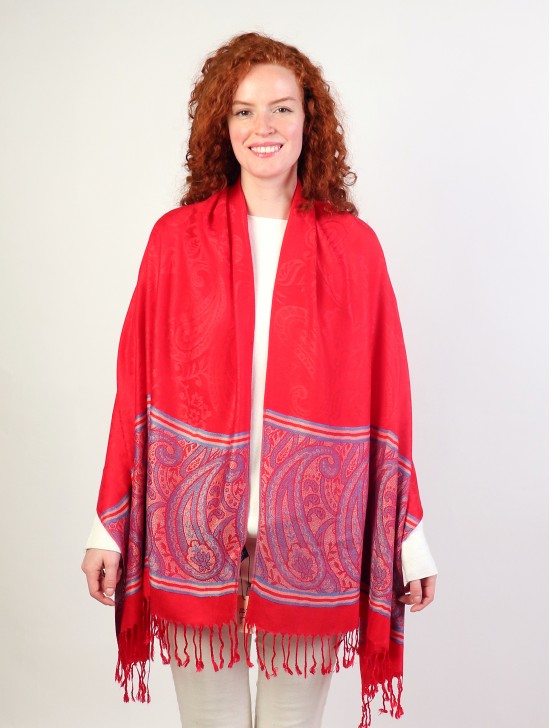 Multi-Shade Trim Paisley Print Pashmina