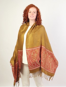 Multi-Shade Trim Paisley Print Shawl Scarf 