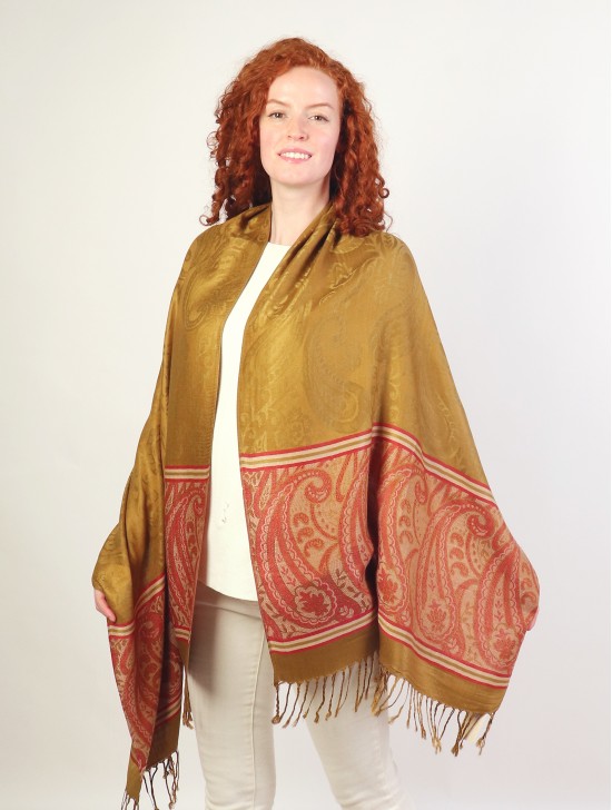Multi-Shade Trim Paisley Print Shawl Scarf 