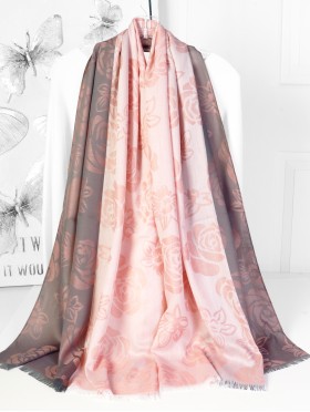 Two-Tone Rose Print Fashion Shawl Scarf W/ Cut Tassels