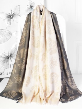 Two-Tone Rose Print Fashion Shawl Scarf W/ Cut Tassels