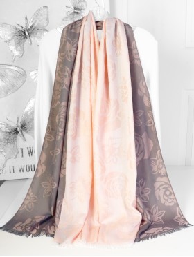 Two-Tone Rose Print Fashion Shawl Scarf W/ Cut Tassels