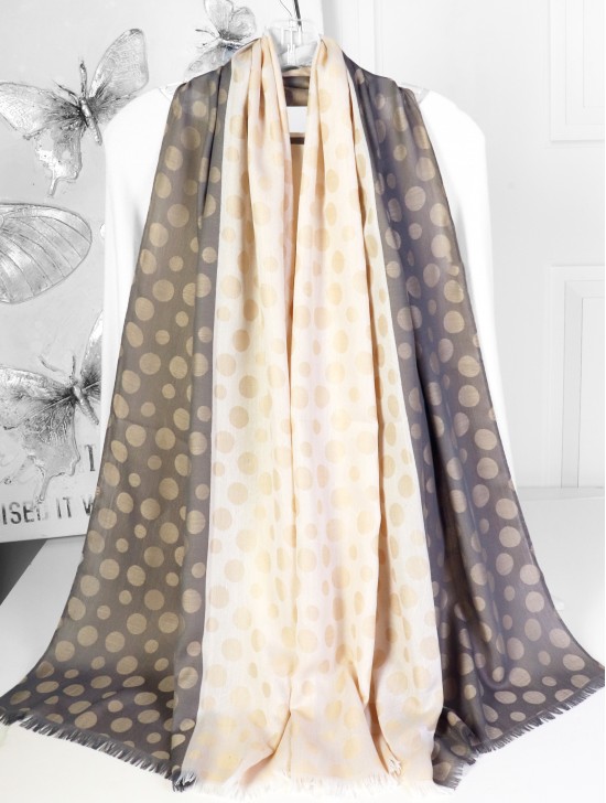 Two-Tone Polka Dot Print Fashion Shawl Scarf W/ Cut Tassels