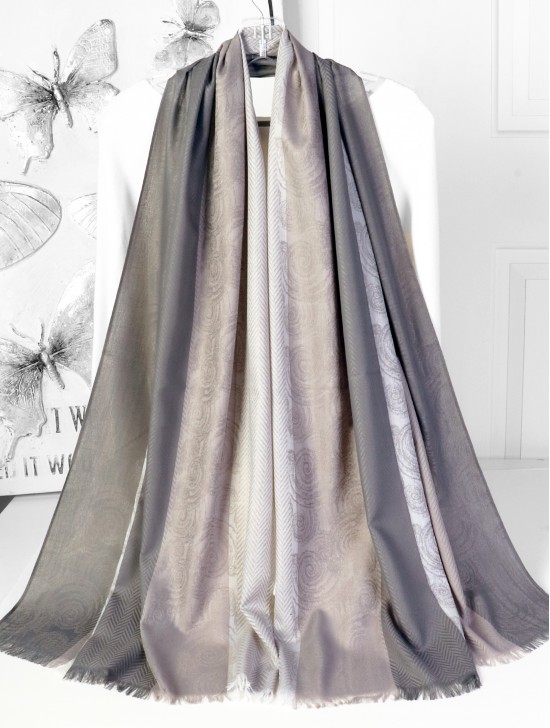 Two-Tone Cloud Print Fashion Shawl Scarf W/ Cut Tassels