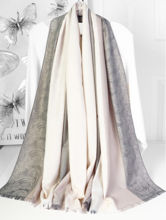 Two-Tone Cloud Print Fashion Shawl Scarf W/ Cut Tassels