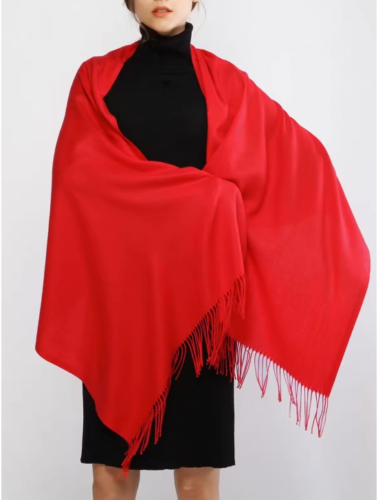 Solid Color Shawl Scarf W/ Tassels