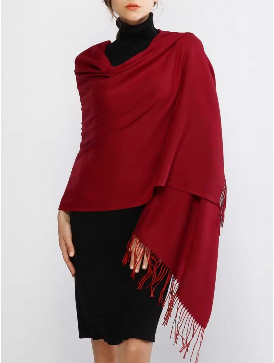 Solid Color Shawl Scarf W/ Tassels Solid Color Shawl Scarf W/ Tassels