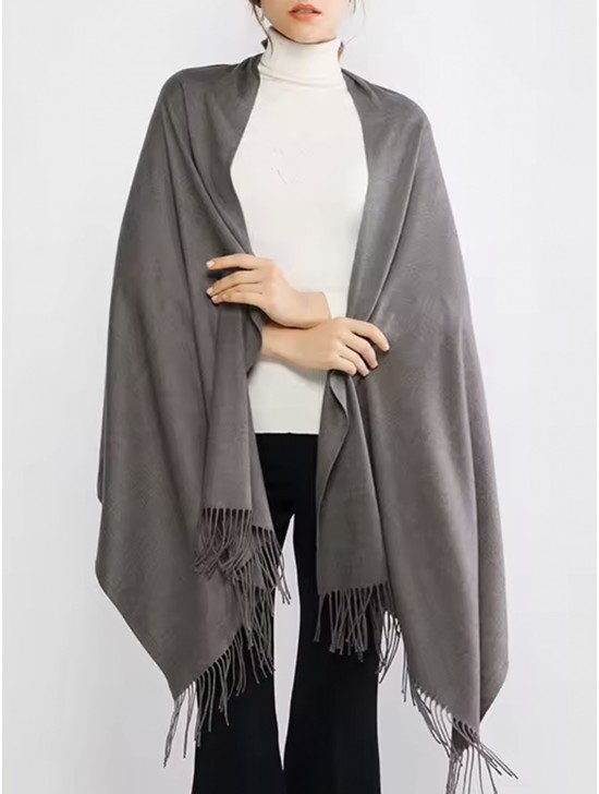Solid Color Shawl Scarf W/ Tassels