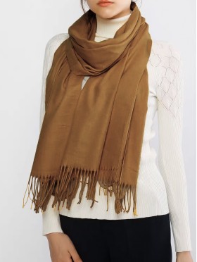 Solid Color Shawl Scarf W/ Tassels