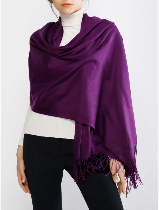 Solid Color Shawl Scarf W/ Tassels Solid Color Shawl Scarf W/ Tassels