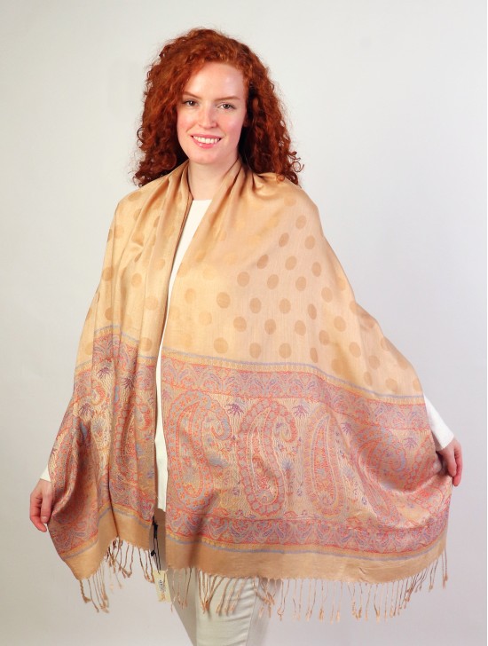 Paisley & Dot Print Scarf W/ Tassel