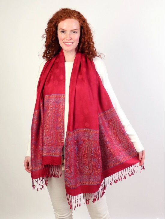 Paisley & Dot Print Scarf W/ Tassel