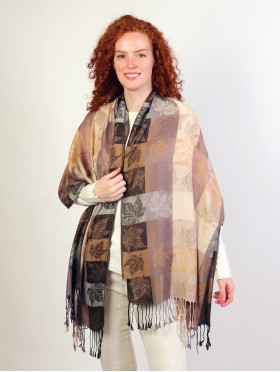 Maple Leaf Print Pashmina W/ Tassels