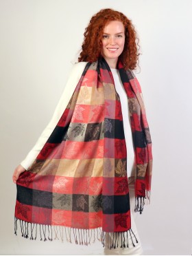 Maple Leaf Print Pashmina W/ Tassels