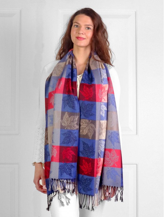 Maple Leaf Print Pashmina W/ Tassels