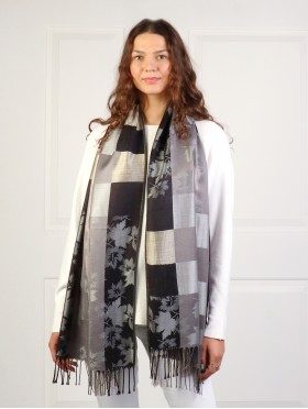 Maple Leaf Print Pashmina W/ Tassels