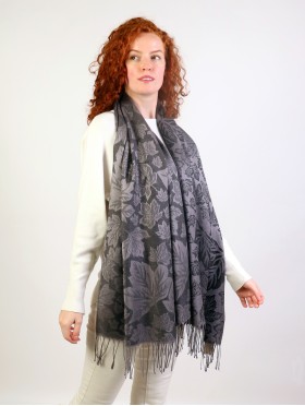 Maple Leaf Print Pashmina W/ Tassels