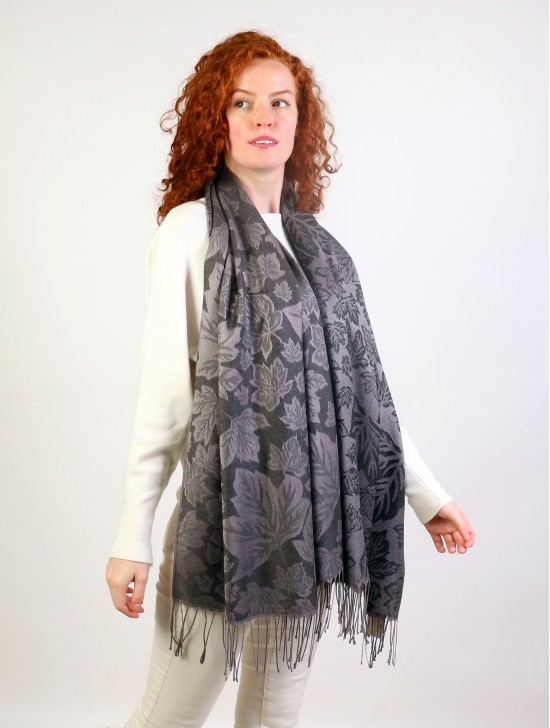 Maple Leaf Print Pashmina W/ Tassels