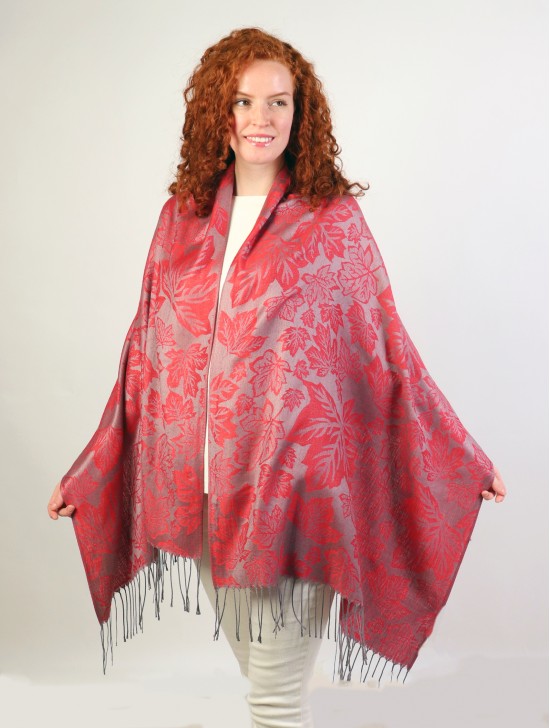 Maple Leaf Print Pashmina W/ Tassels