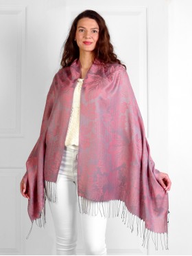 Maple Leaf Print Pashmina W/ Tassels