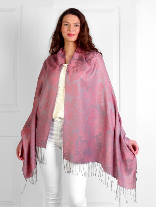 Maple Leaf Print Shawl Scarf W/ Tassels