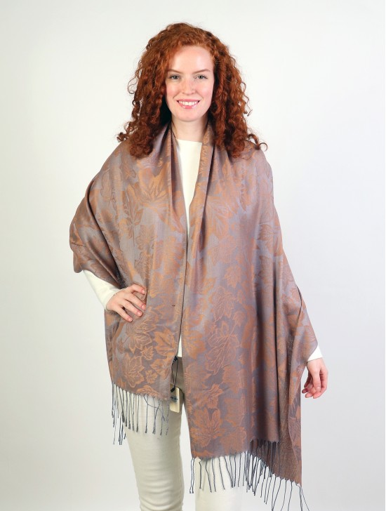 Maple Leaf Print Pashmina W/ Tassels