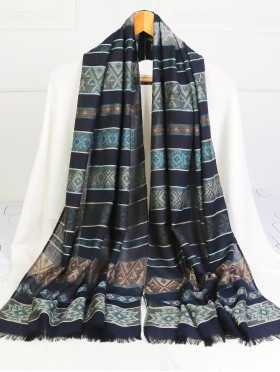 Abstract Printed Two-Tone Scarf W/ Fringe