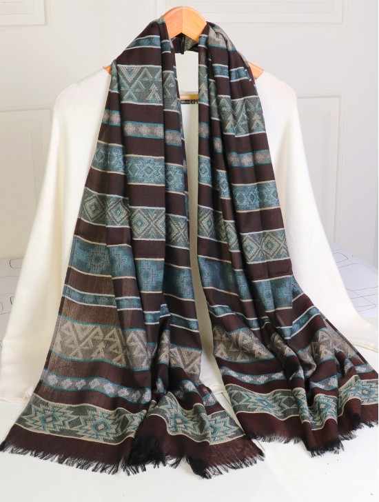 Abstract Printed Two-Tone Scarf W/ Fringe