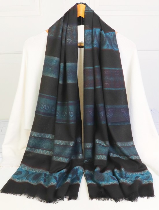 Abstract Printed Two-Tone Scarf W/ Fringe