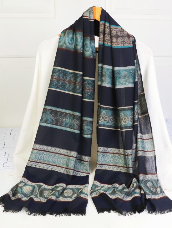 Abstract Printed Two-Tone Scarf W/ Fringe